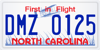 NC license plate DMZ0125