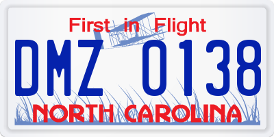 NC license plate DMZ0138