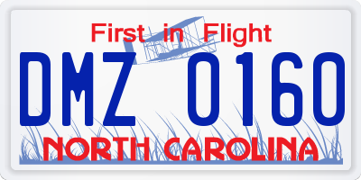 NC license plate DMZ0160