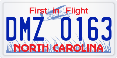 NC license plate DMZ0163