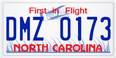 NC license plate DMZ0173