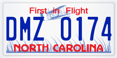 NC license plate DMZ0174