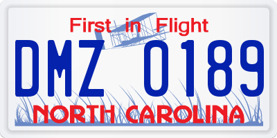 NC license plate DMZ0189
