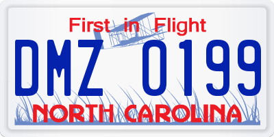 NC license plate DMZ0199