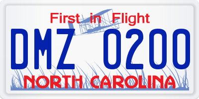 NC license plate DMZ0200