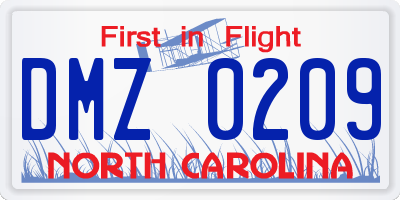NC license plate DMZ0209