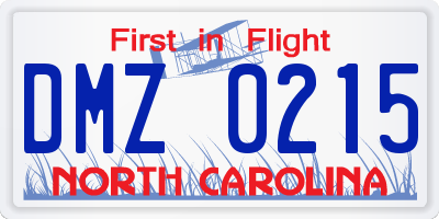 NC license plate DMZ0215