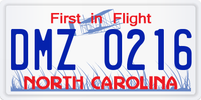 NC license plate DMZ0216