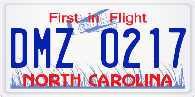 NC license plate DMZ0217