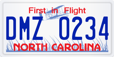 NC license plate DMZ0234