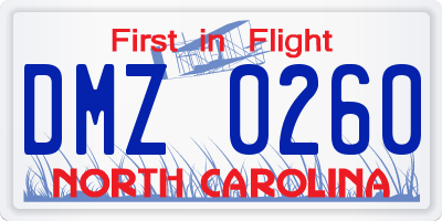 NC license plate DMZ0260