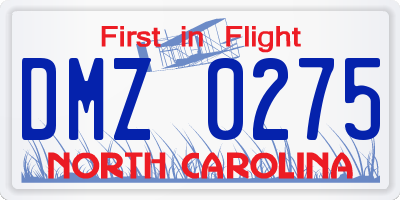 NC license plate DMZ0275