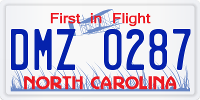 NC license plate DMZ0287