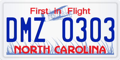 NC license plate DMZ0303