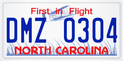 NC license plate DMZ0304