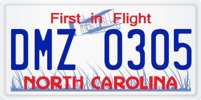 NC license plate DMZ0305