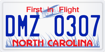 NC license plate DMZ0307