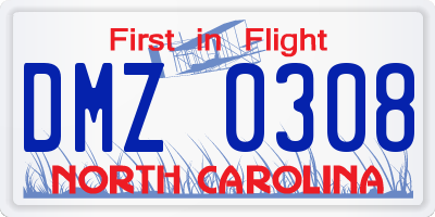 NC license plate DMZ0308