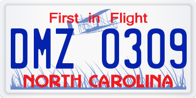 NC license plate DMZ0309