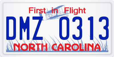 NC license plate DMZ0313