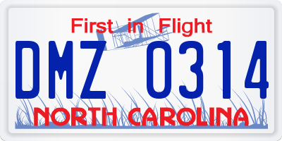 NC license plate DMZ0314