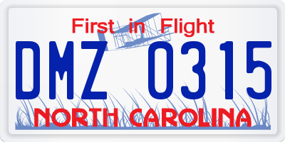 NC license plate DMZ0315