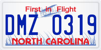 NC license plate DMZ0319