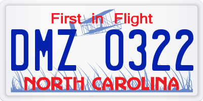 NC license plate DMZ0322