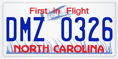 NC license plate DMZ0326