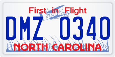 NC license plate DMZ0340