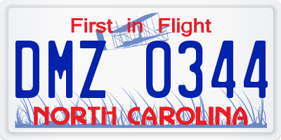 NC license plate DMZ0344