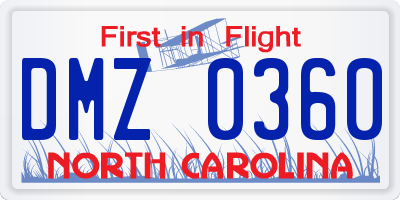 NC license plate DMZ0360