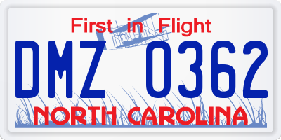 NC license plate DMZ0362