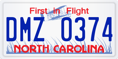 NC license plate DMZ0374