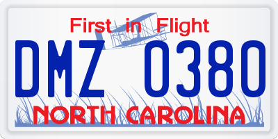 NC license plate DMZ0380