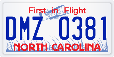 NC license plate DMZ0381