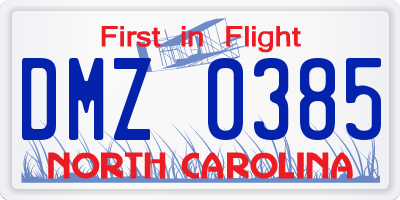 NC license plate DMZ0385