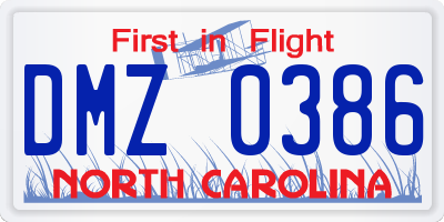 NC license plate DMZ0386