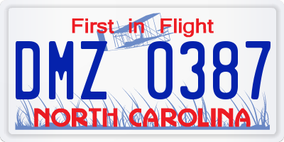 NC license plate DMZ0387