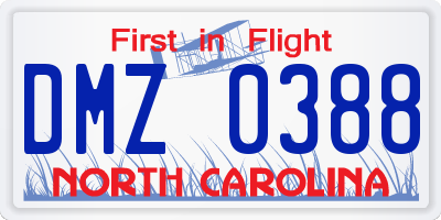 NC license plate DMZ0388