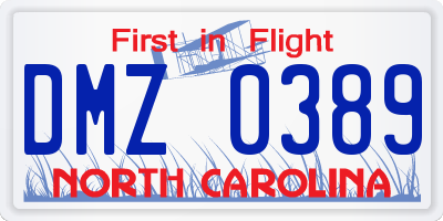 NC license plate DMZ0389