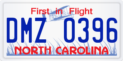 NC license plate DMZ0396