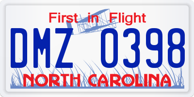 NC license plate DMZ0398