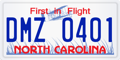 NC license plate DMZ0401