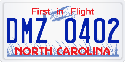 NC license plate DMZ0402