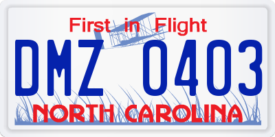 NC license plate DMZ0403