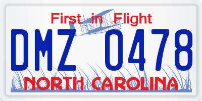 NC license plate DMZ0478