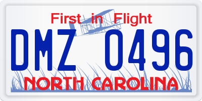 NC license plate DMZ0496