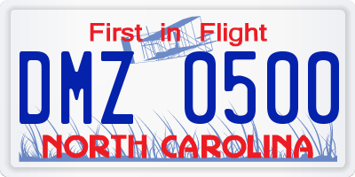 NC license plate DMZ0500