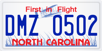 NC license plate DMZ0502